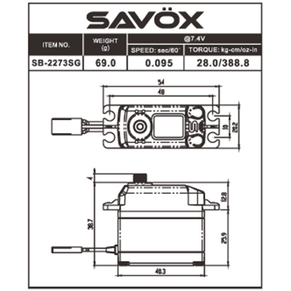 Servo Brushless SAVOX DIGITAL 28kg / 0,095sec. 7.4V