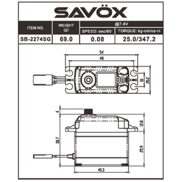 Servo Brushless SAVOX DIGITAL 25kg / 0,08sec. 7.4V