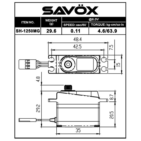 Servo SAVOX 35x15mm DIGITAL 8Kg-0.11s SV-1250MG