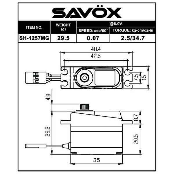 Servo SAVOX 35x15mm DIGITAL 4kg-0.05s-SV-1257MG